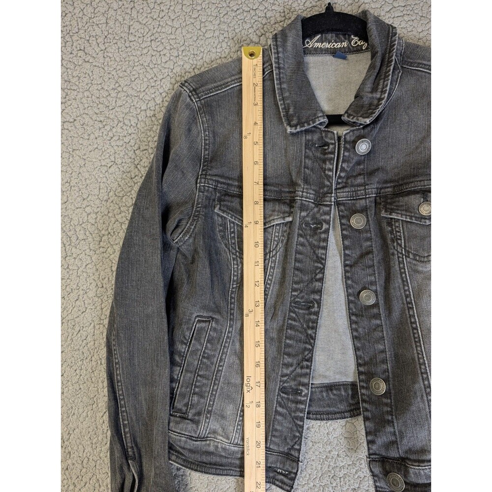 American Eagle Denim Jacket Women's Size Large Black Dark Wash Button Up Y2K - Picture 6 of 11